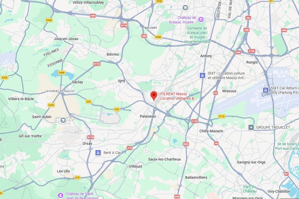 carte situation géographique agence de location courte durée de voiture et utilitaires à massy TGV
