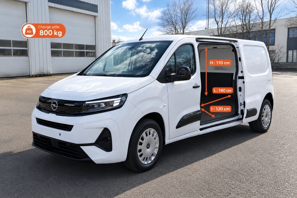 dimensions et charge utiles de la camionnette opel combo L1 3m3 en location chez util'rent