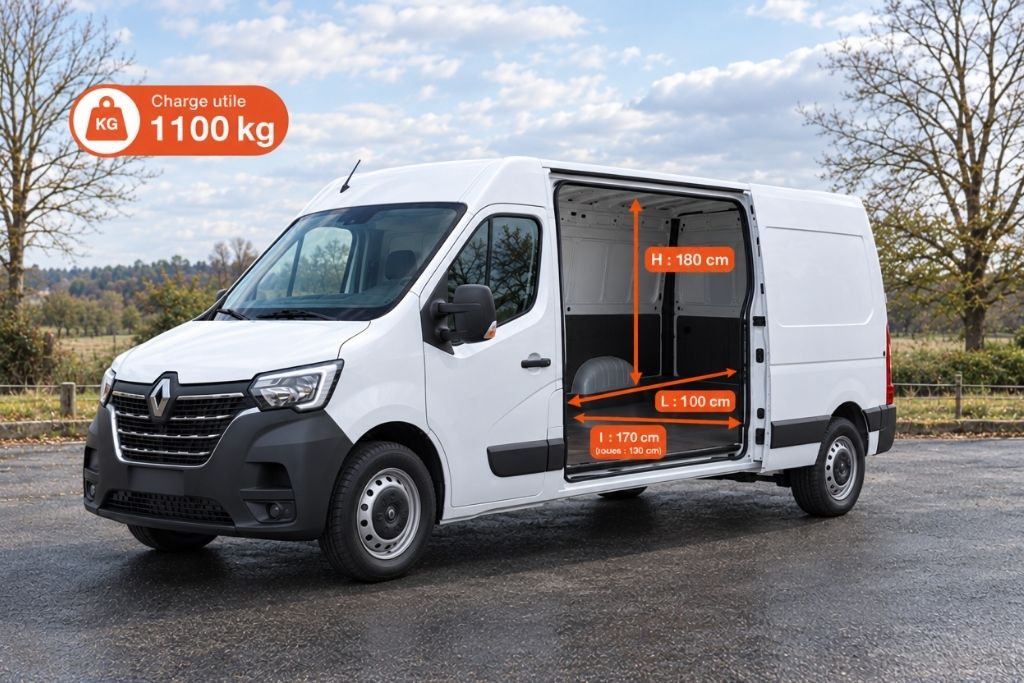 dimensions et charge utile du fourgon renault master 10m3 en location chez util'rent