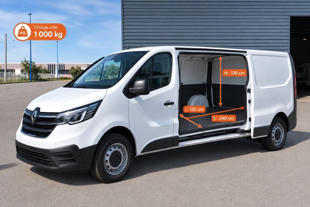 dimensions et charges utiles du renault trafic l1 6m3 en location chez util'rent